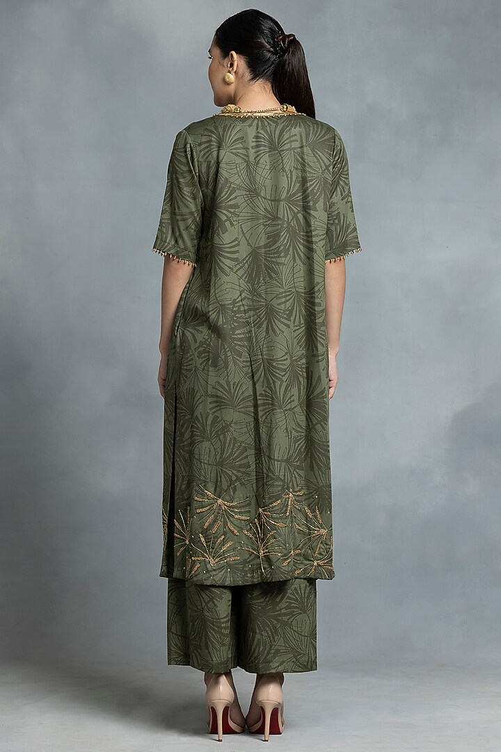 Green Cotton Hand Embroidered & Printed Jacket Set by IKKA by Kanika Saluja at Pernia's Pop Up Shop