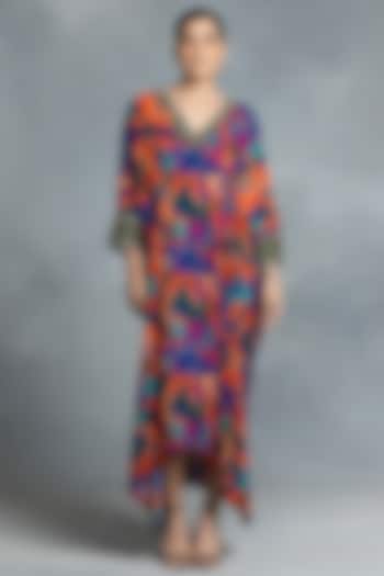 Multi-Colored Cotton Hand Embroidered & Printed Kaftan by IKKA by Kanika Saluja