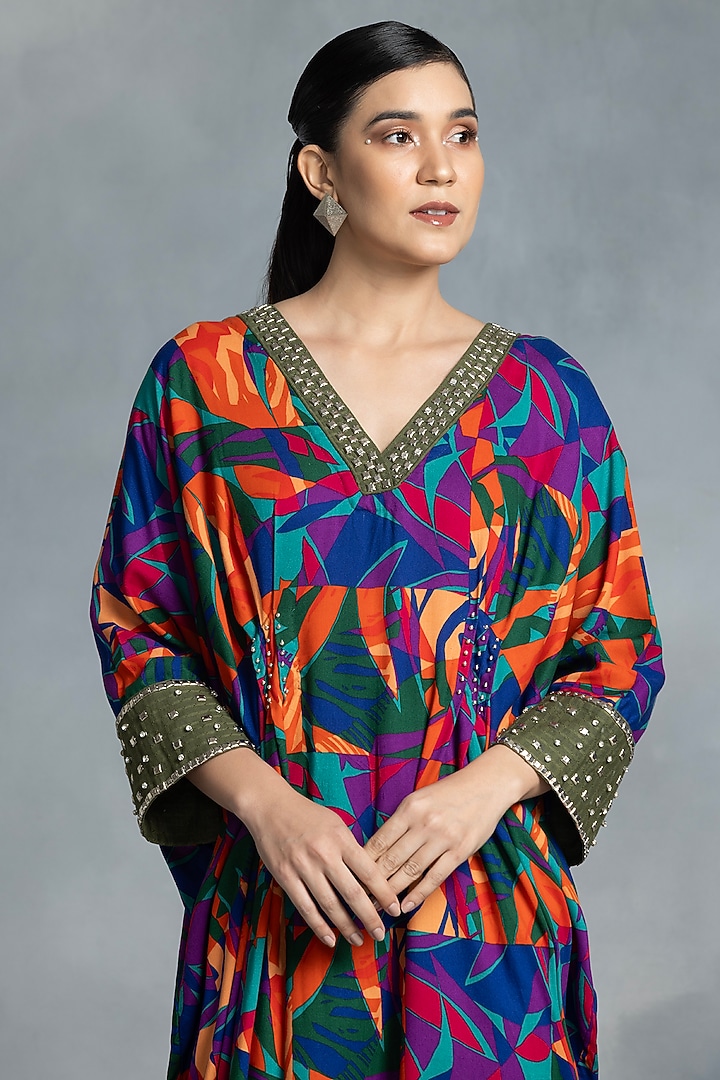 Multi-Colored Cotton Hand Embroidered & Printed Kaftan by IKKA by Kanika Saluja at Pernia's Pop Up Shop