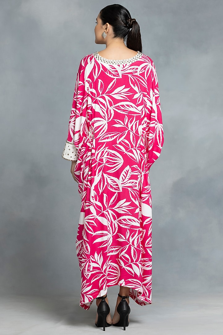 Pink Cotton Hand Embroidered & Printed Kaftan by IKKA by Kanika Saluja at Pernia's Pop Up Shop