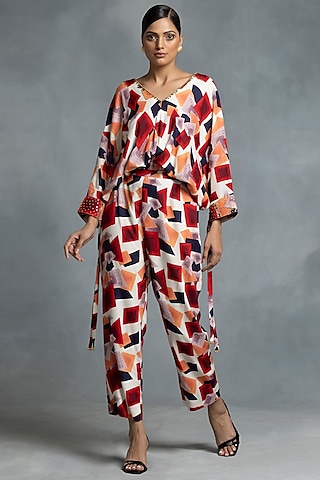 Multi-Colored Cotton Geometric Printed Co-Ord Set by IKKA by Kanika Saluja