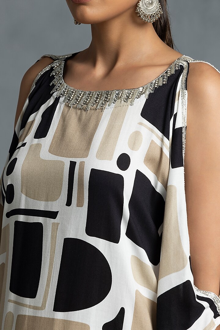 Beige & Black Cotton Hand Embroidered Tunic Set by IKKA by Kanika Saluja at Pernia's Pop Up Shop