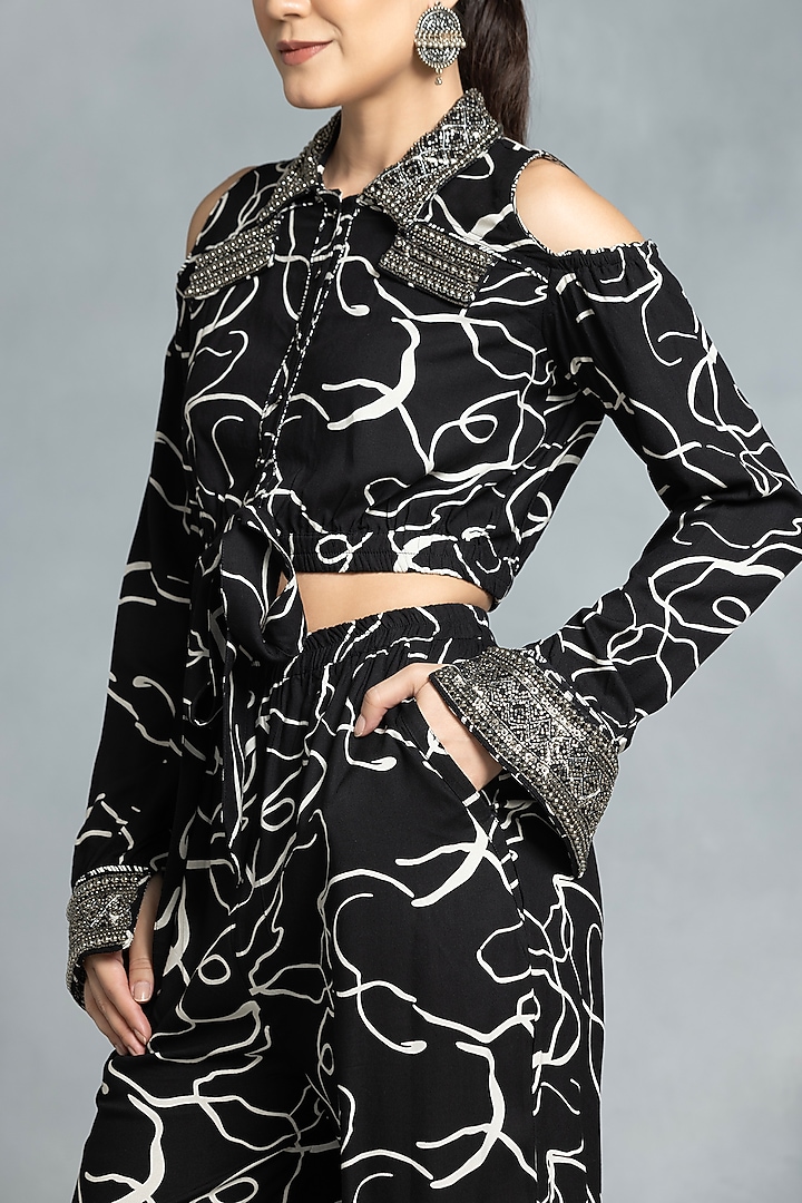 Black Cotton Spiral Printed Co-Ord Set by IKKA by Kanika Saluja at Pernia's Pop Up Shop