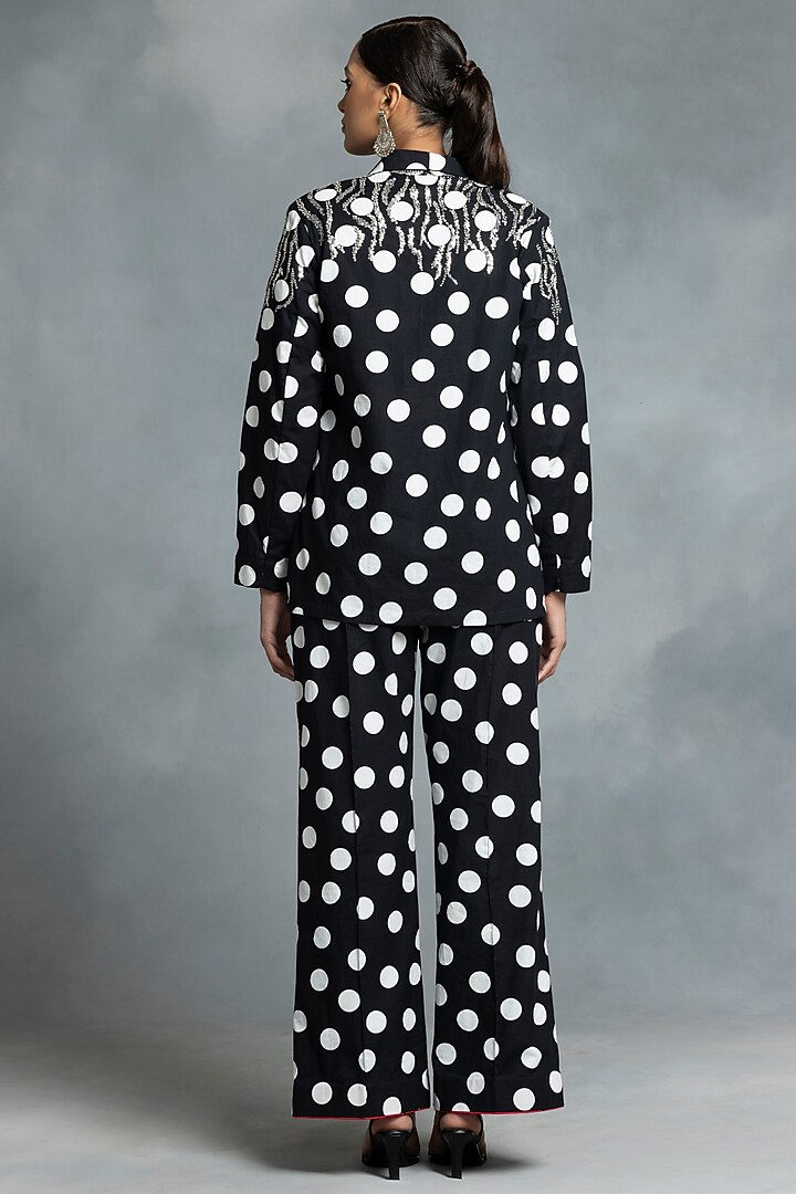 Black Cotton Hand Embroidered & Printed Blazer Set by IKKA by Kanika Saluja at Pernia's Pop Up Shop