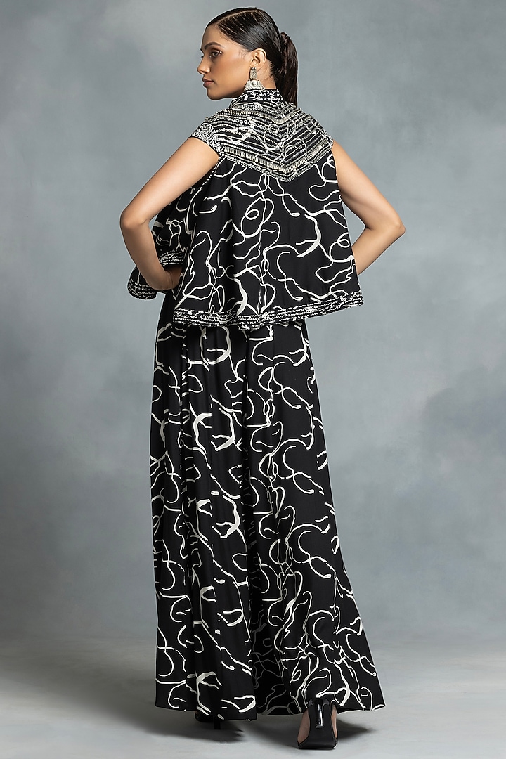 Black Cotton Spiral Printed Wedding Sharara Set by IKKA by Kanika Saluja at Pernia's Pop Up Shop