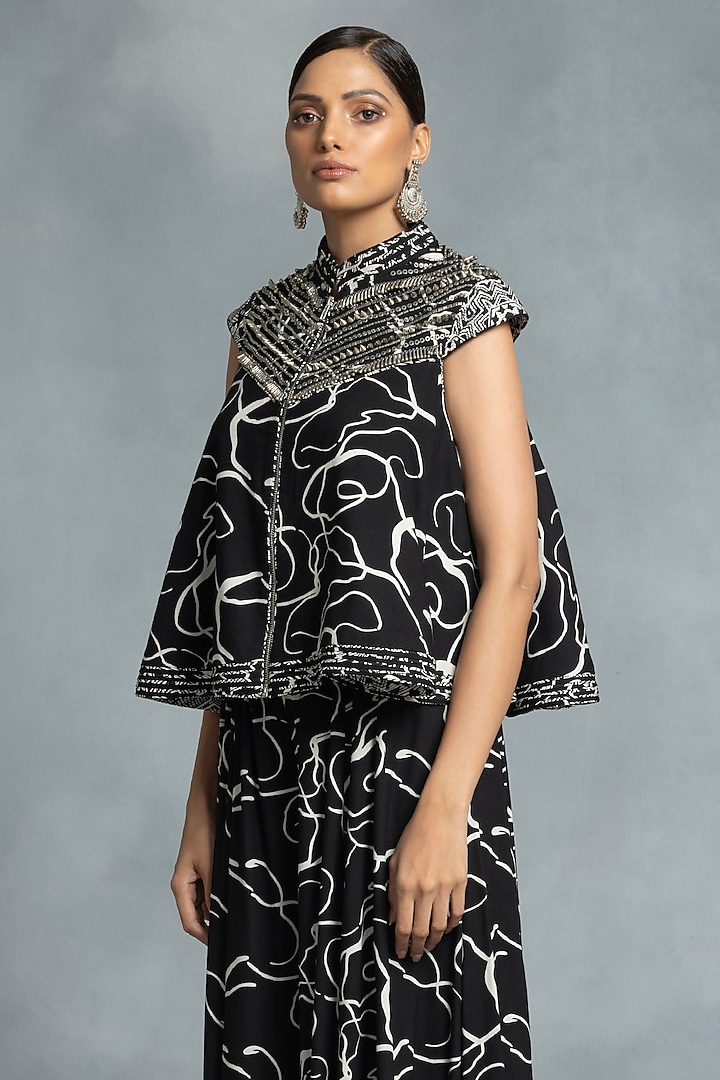 Black Cotton Spiral Printed Wedding Sharara Set by IKKA by Kanika Saluja at Pernia's Pop Up Shop