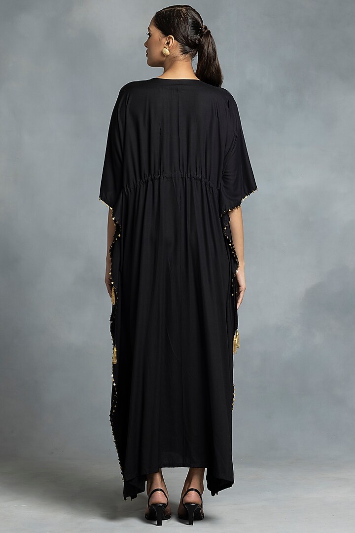 Black Cotton Hand Embroidered Kaftan by IKKA by Kanika Saluja at Pernia's Pop Up Shop