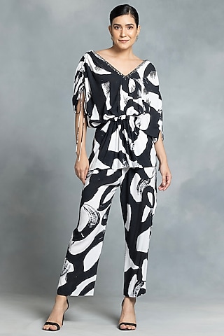 Black & White Cotton Printed Co-Ord Set by IKKA by Kanika Saluja