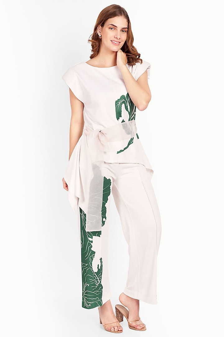 Off-White Terry Cotton & Polyester Printed Co-Ord Set by IKI CHIC