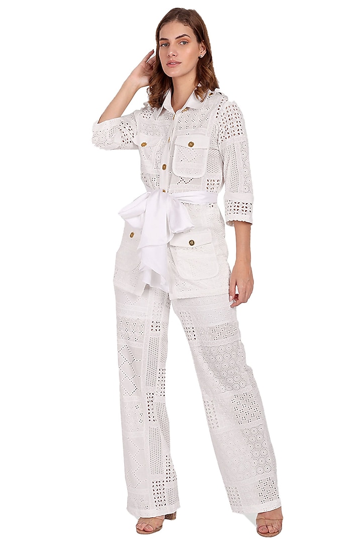 Off-White Cotton & Lace Co-Ord Set by IKI CHIC