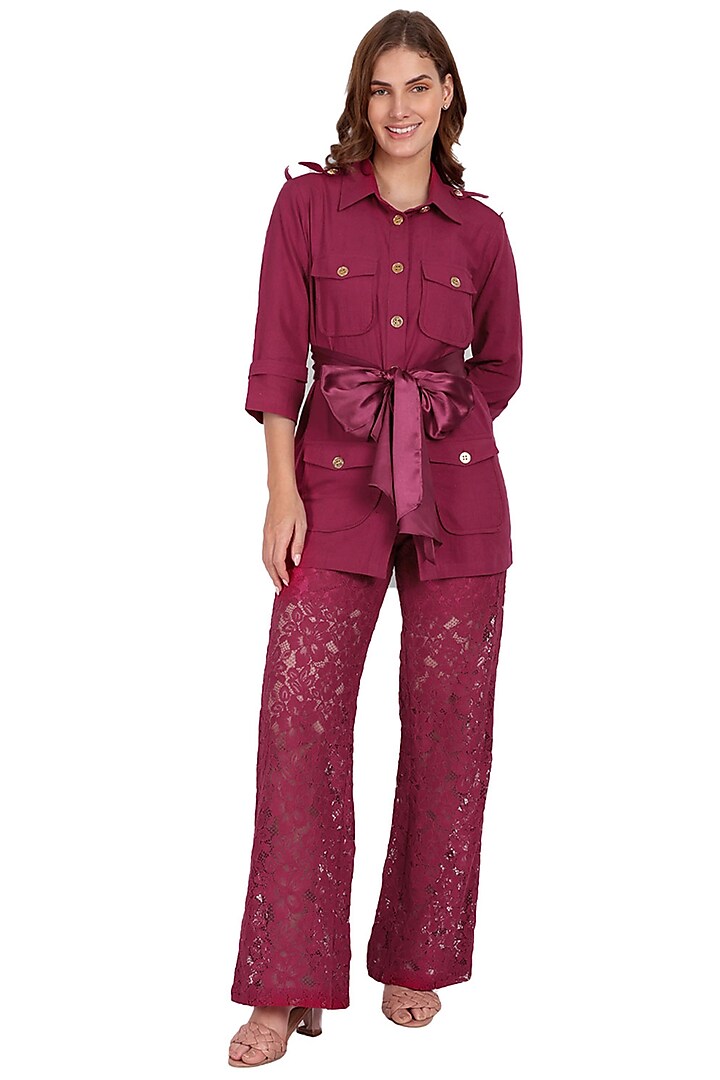 Magenta Cotton & Lace Co-Ord Set by IKI CHIC