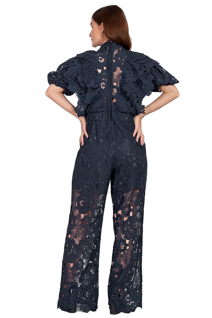 Blue Cotton & Lace Ruffled Jumpsuit by IKI CHIC at Pernia's Pop Up Shop