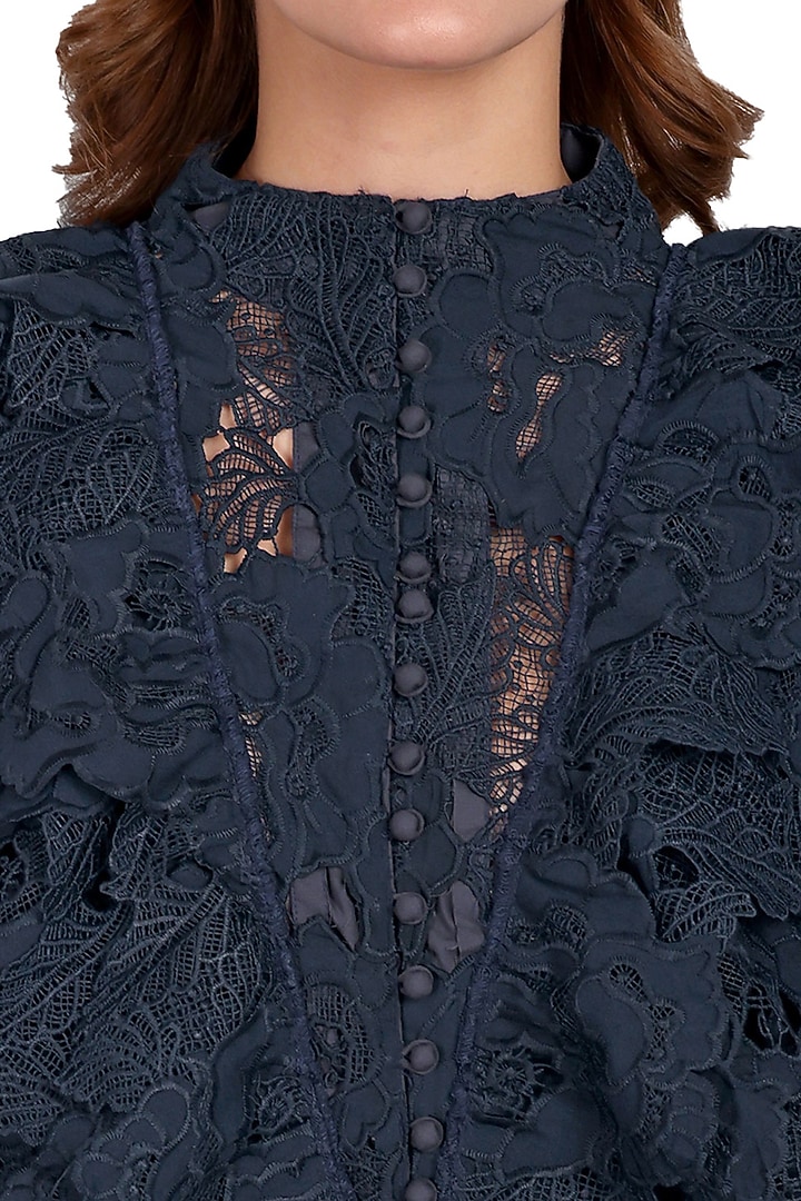 Blue Cotton & Lace Ruffled Jumpsuit by IKI CHIC at Pernia's Pop Up Shop