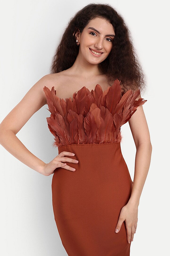 brown spandex dress Polyester Bodycon Midi Design by IKI CHIC at Pernia's Pop Up Shop 2026 textured silhouette