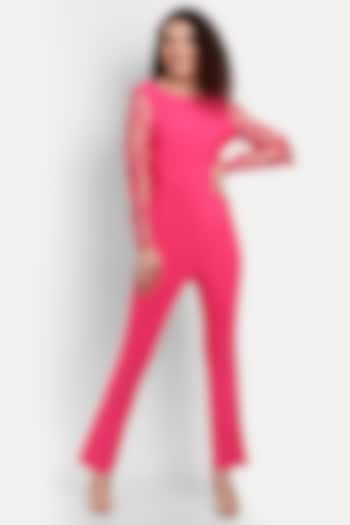 Pink Polyester Spandex Jumpsuit by IKI CHIC