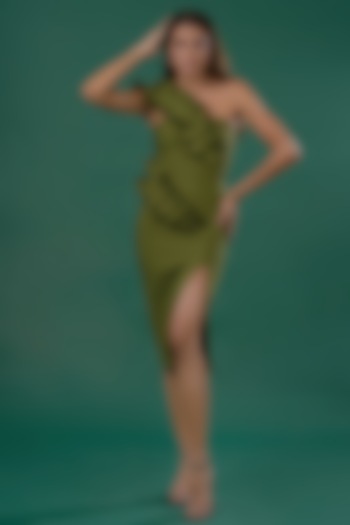 Olive Green Polyester Dress by IKI CHIC
