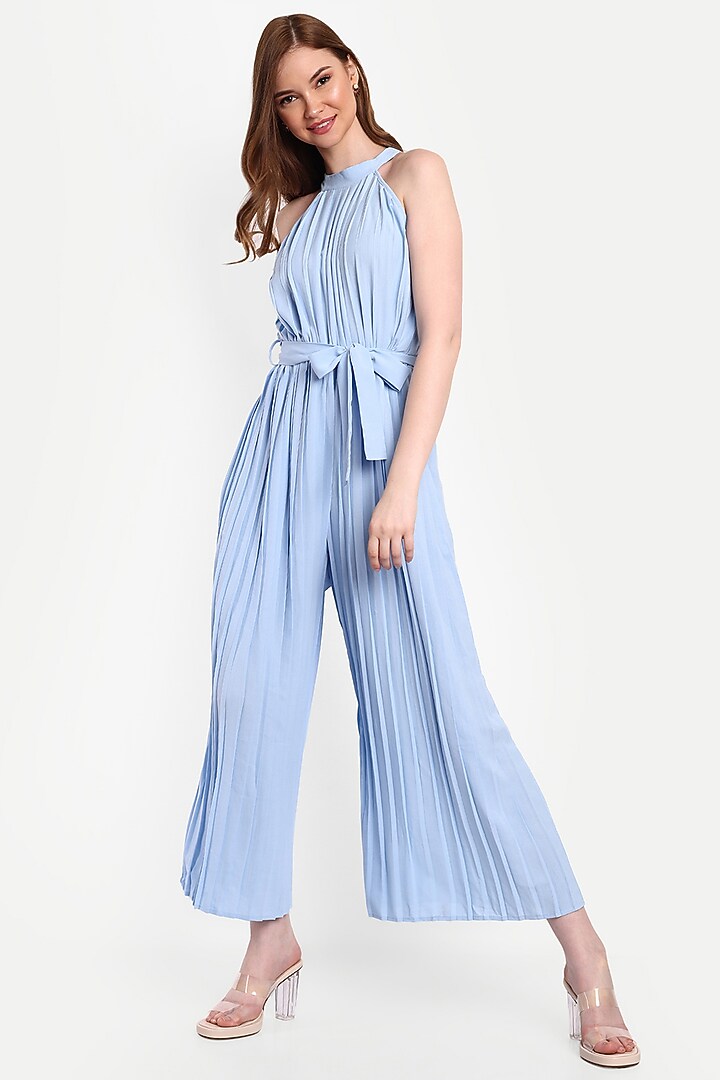 Light Blue Polyester Cotton Jumpsuit by IKI CHIC at Pernia's Pop Up Shop