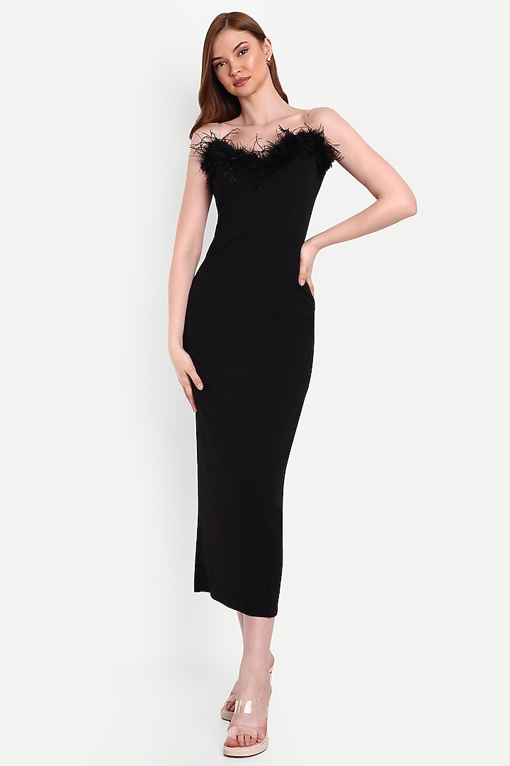 Black Polyester Maxi Dress by IKI CHIC