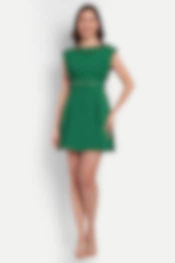 Green Polyester Cotton Mini Dress by IKI CHIC