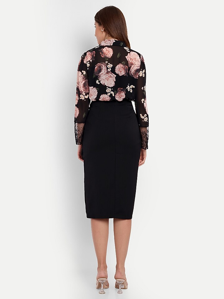 Black Polyester Cotton Skirt Set by IKI CHIC at Pernia's Pop Up Shop