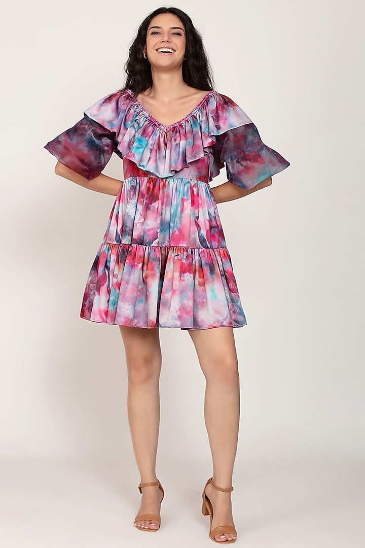 Pink & Blue Printed Dress by IKI CHIC