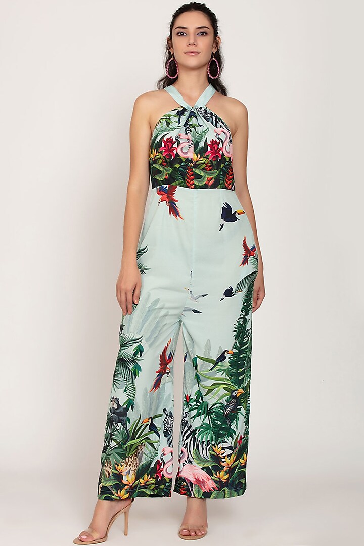 Green Printed Jumpsuit by IKI CHIC