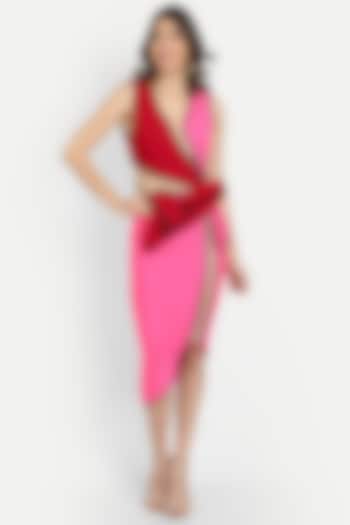 Pink Color Block Printed Bodycon Dress by IKI CHIC