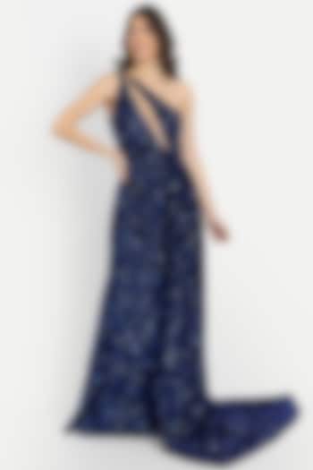 Navy Blue Embroidered Gown by IKI CHIC at Pernia's Pop Up Shop