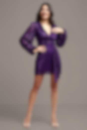 Purple Polyester Lycra Sequins Mini Summer Dress by IKI CHIC at Pernia's Pop Up Shop