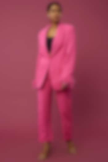 Pink Polyester Spandex Blazer Set by IKI CHIC at Pernia's Pop Up Shop