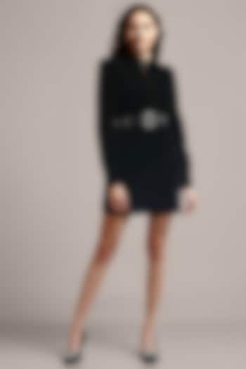 Black Cotton & Velvet Mini Dress by IKI CHIC