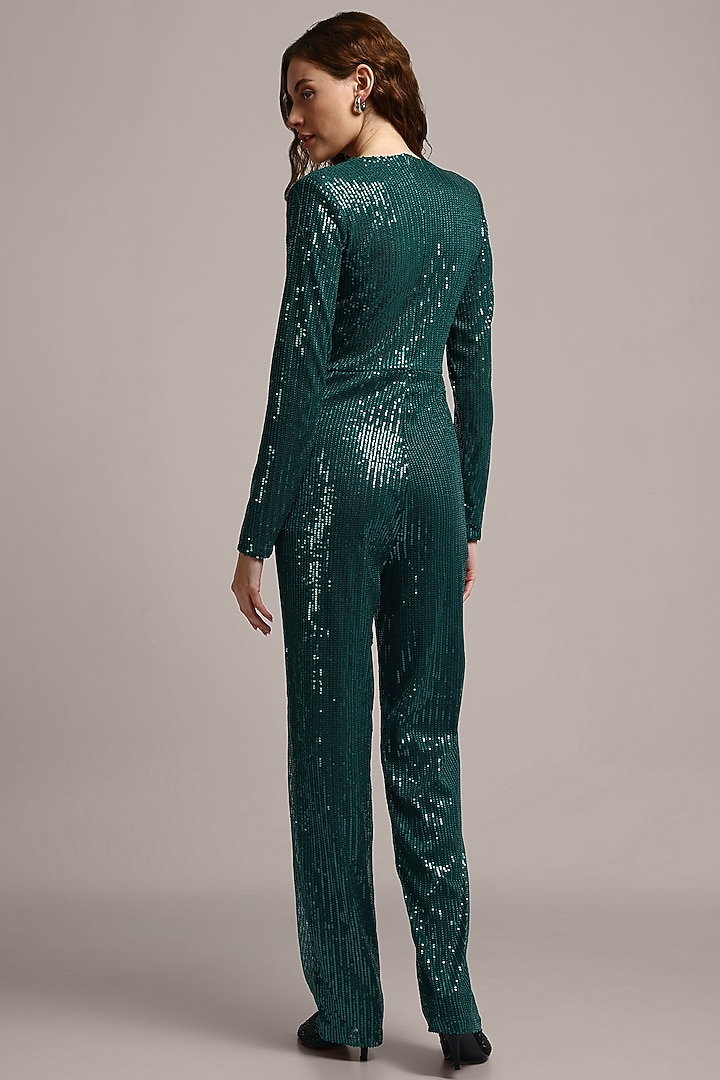 Green Nylon Net Sequins Embellished Jumpsuit by IKI CHIC at Pernia's Pop Up Shop
