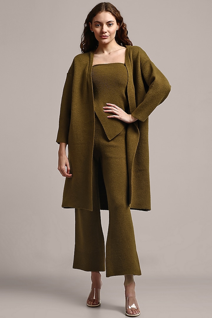 Olive Green Woolen Co-Ord Set by IKI CHIC at Pernia's Pop Up Shop