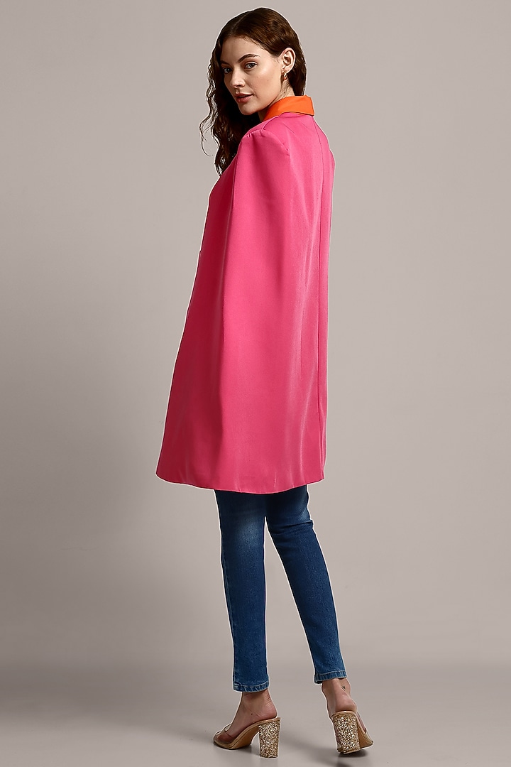Orange & Pink Polyester Color Blocked Layered Blazer by IKI CHIC at Pernia's Pop Up Shop