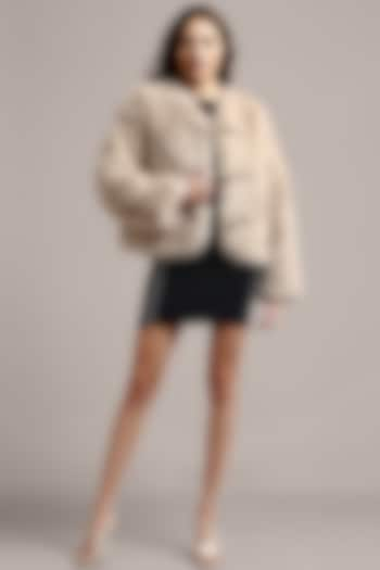 Beige Faux Fur Jacket by IKI CHIC at Pernia's Pop Up Shop