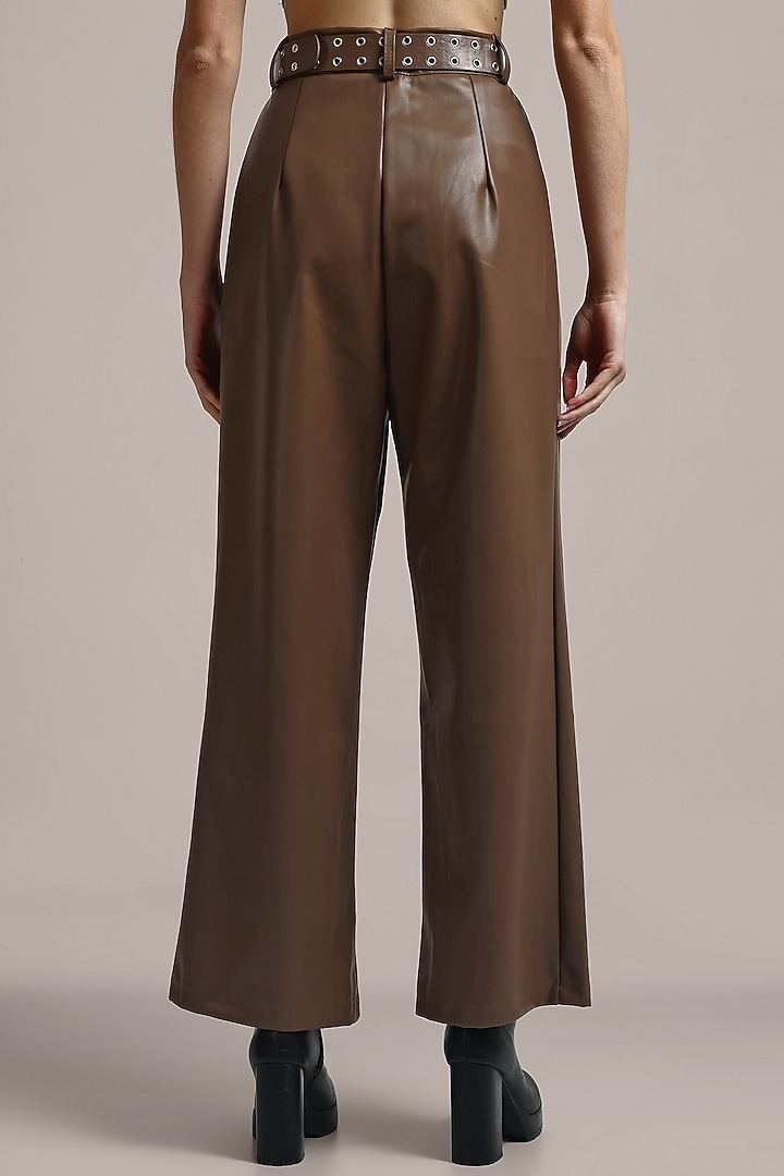 Brown Faux Leather Trousers by IKI CHIC at Pernia's Pop Up Shop