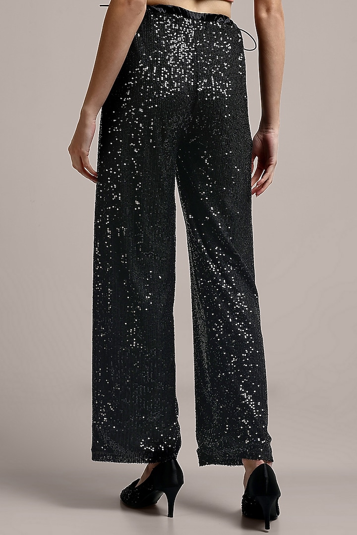 Black Nylon Net Sequins Embellished Pants by IKI CHIC at Pernia's Pop Up Shop