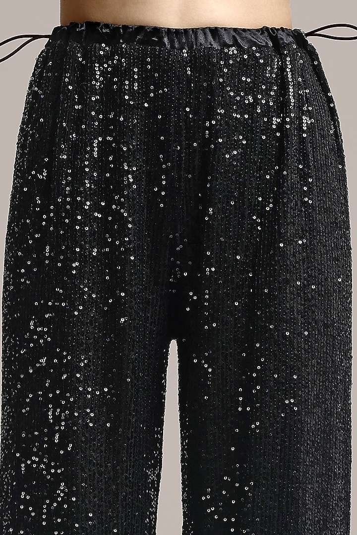 Black Nylon Net Sequins Embellished Pants by IKI CHIC at Pernia's Pop Up Shop