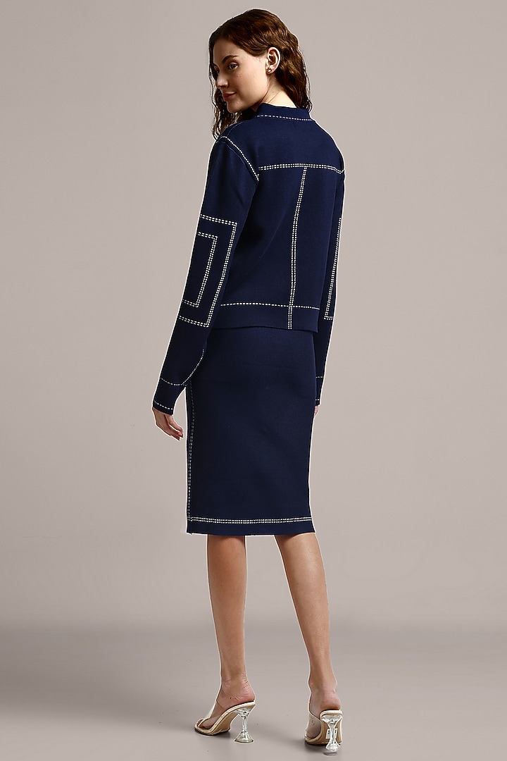 Navy Blue Cotton Wool Skirt Set by IKI CHIC at Pernia's Pop Up Shop