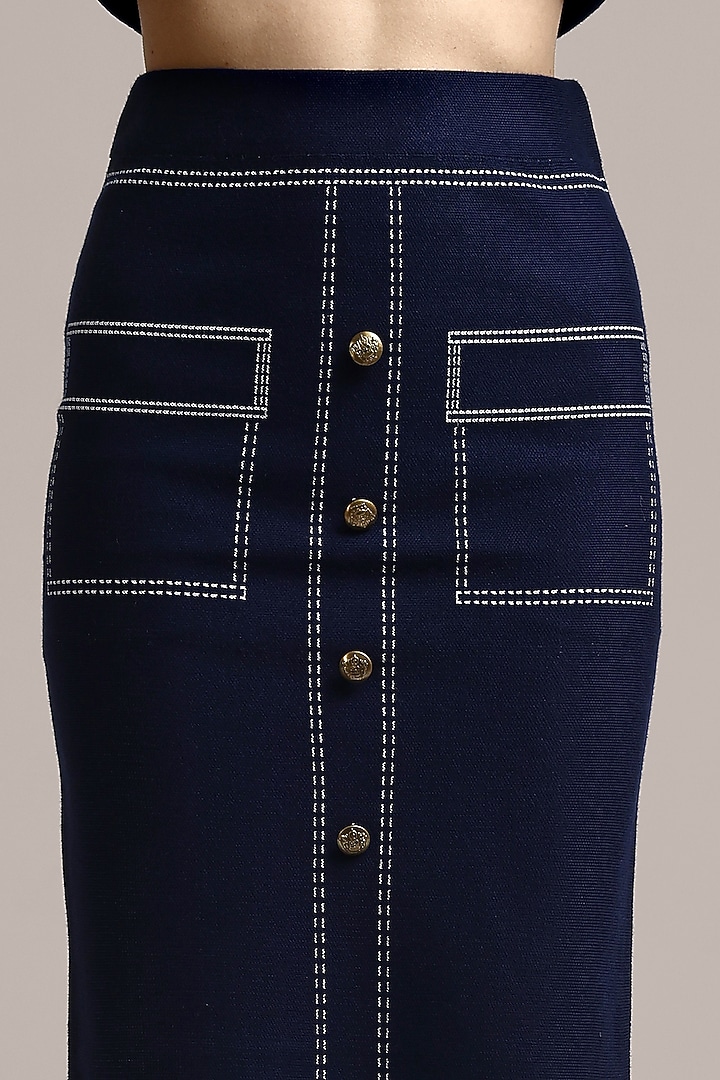Navy Blue Cotton Wool Skirt Set by IKI CHIC at Pernia's Pop Up Shop