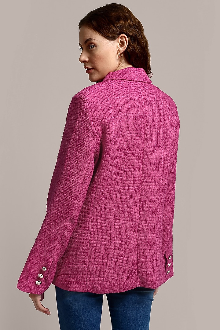 Pink Tweed Double Breasted Blazer by IKI CHIC at Pernia's Pop Up Shop