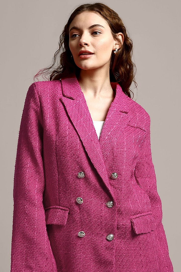 Pink Tweed Double Breasted Blazer by IKI CHIC at Pernia's Pop Up Shop