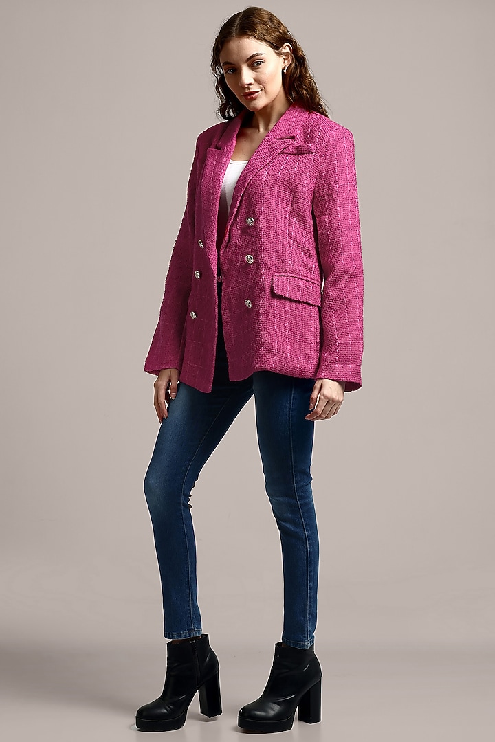 Pink Tweed Double Breasted Blazer by IKI CHIC at Pernia's Pop Up Shop