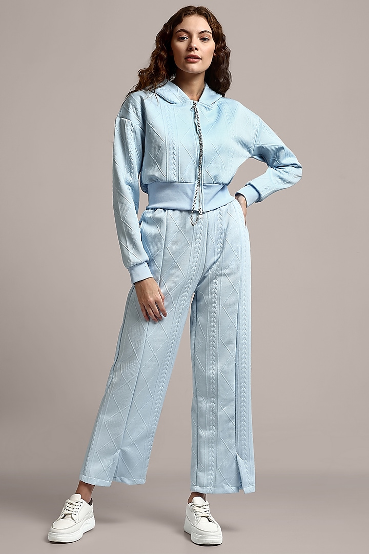 Light Blue Cotton Wool Textured Co-Ord Set by IKI CHIC
