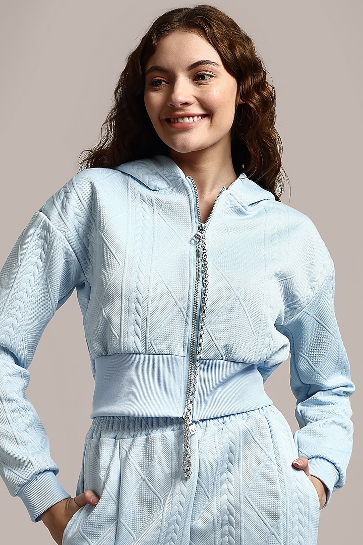 Light Blue Cotton Wool Textured Co-Ord Set by IKI CHIC at Pernia's Pop Up Shop