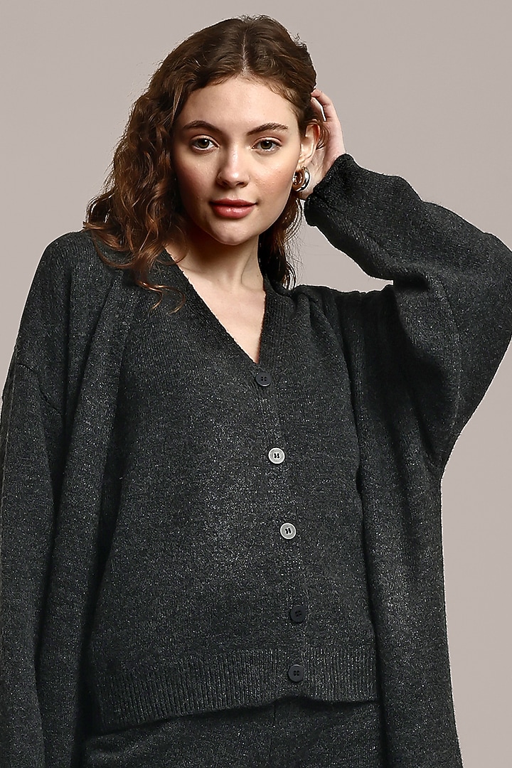 Dark Grey Woolen Knitted Cape Set by IKI CHIC at Pernia's Pop Up Shop