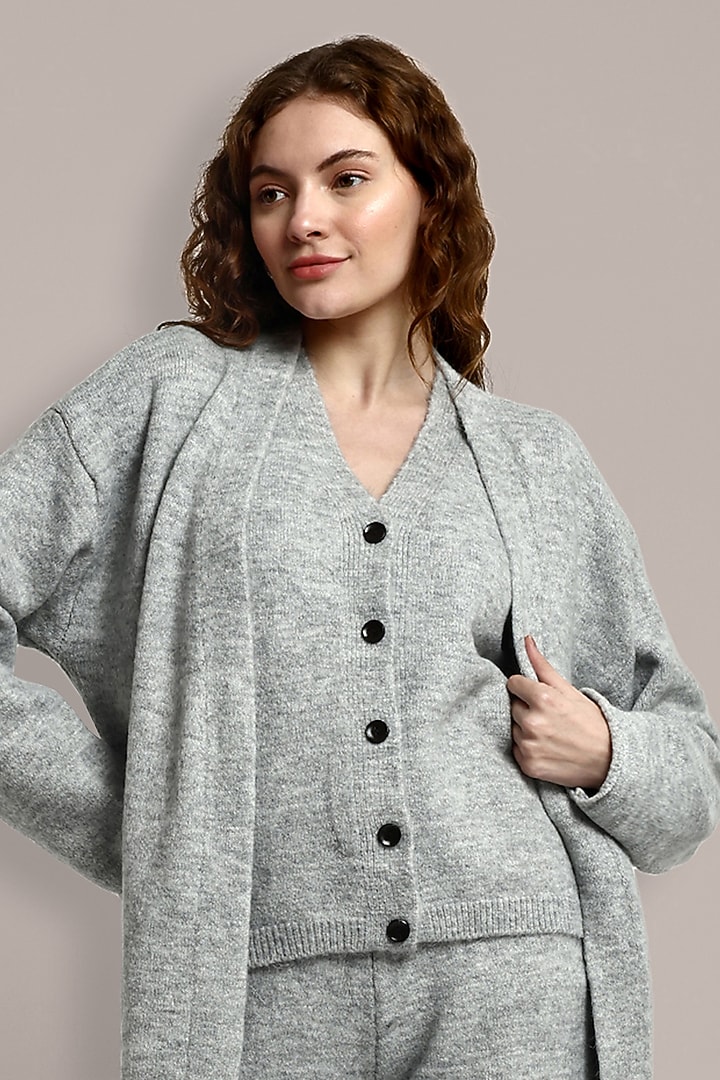 Light Grey Cotton Wool Hooded Jacket Set by IKI CHIC at Pernia's Pop Up Shop