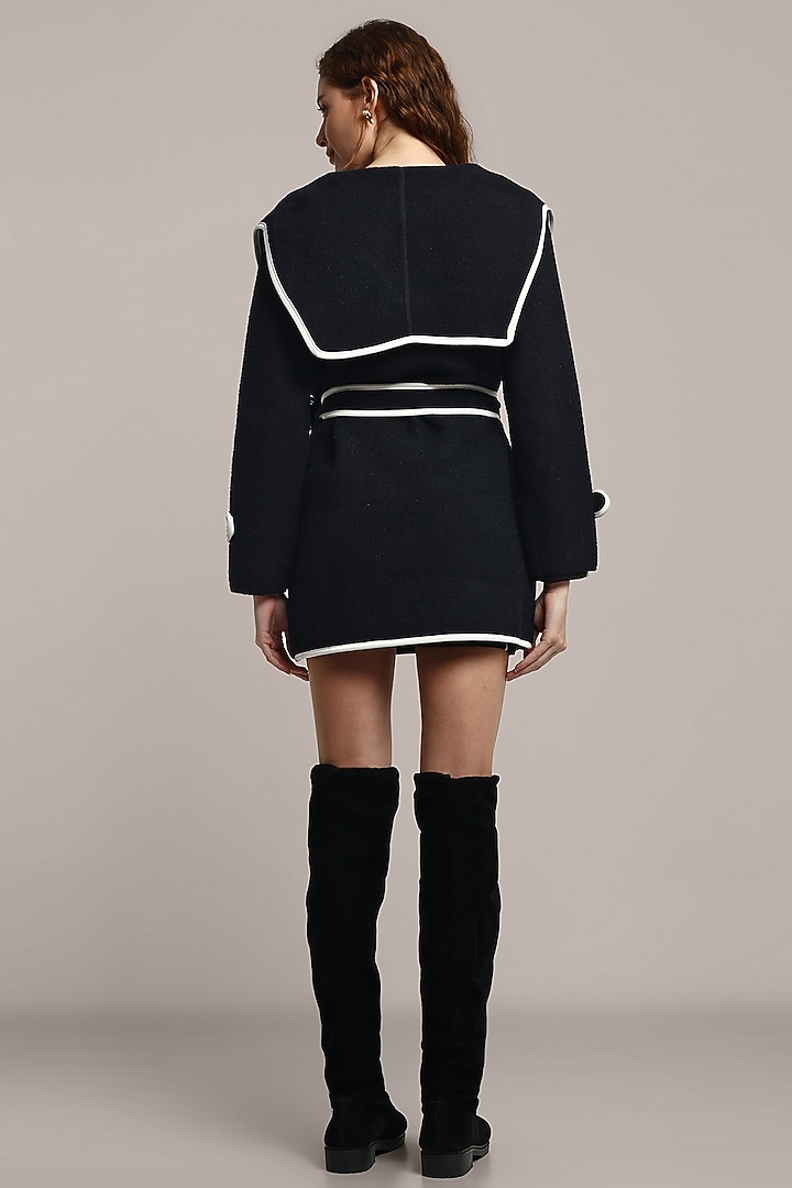 Black Woolen Coat With Belt by IKI CHIC at Pernia's Pop Up Shop
