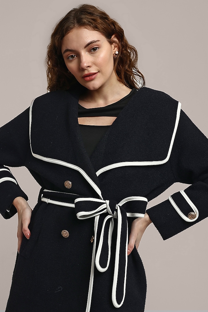 Black Woolen Coat With Belt by IKI CHIC at Pernia's Pop Up Shop