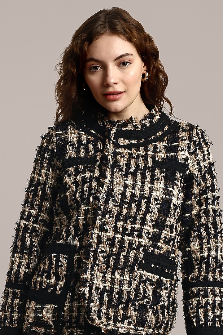 Black Woolen Tweed Coat by IKI CHIC at Pernia's Pop Up Shop